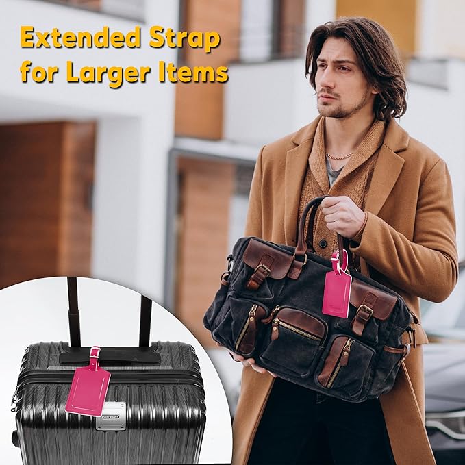 Travelambo Luggage Tags for Suitcases PU Leather Travel Tags Bag Tags Privacy Protection Travel Essentials