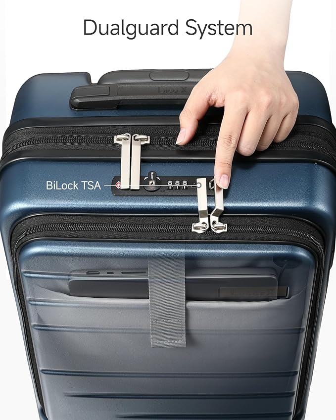 LUGGEX Carry On Luggage 22x14x9 Airline Approved, Expandable Polycarbonate Suitcase with Front Pocket (White, 20 Inch, 35L)