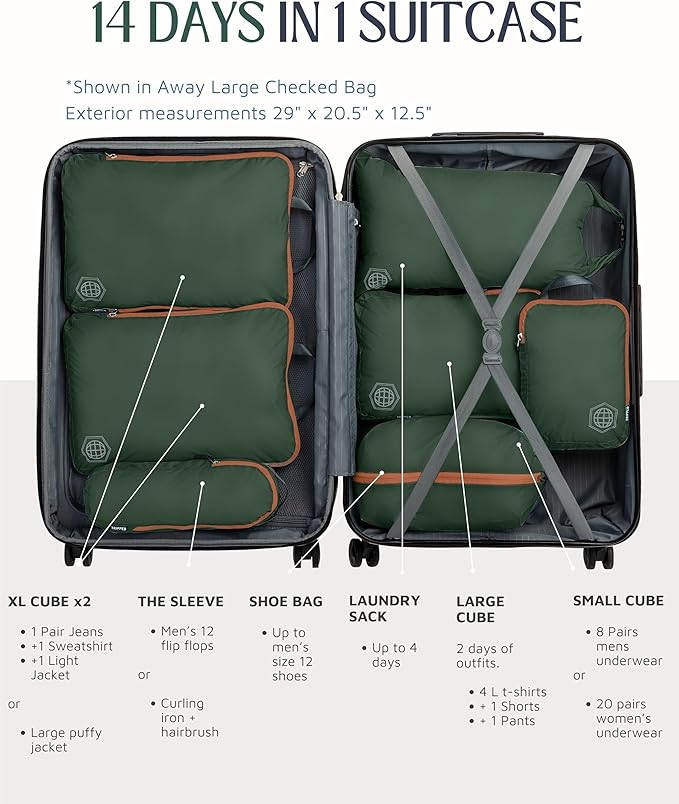 Large Compression Packing Cubes for Travel-Packing Cube Luggage Organizers 7 Piece Set for Checked Luggage-Ultralight, Expandable/Compression Bags by TRIPPED Travel Gear (Green and Brown)