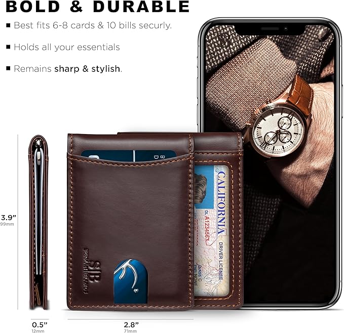 SERMAN BRANDS RFID Blocking Slim Bifold Genuine Leather Minimalist Front Pocket Wallets for Men with Money Clip Thin Gift