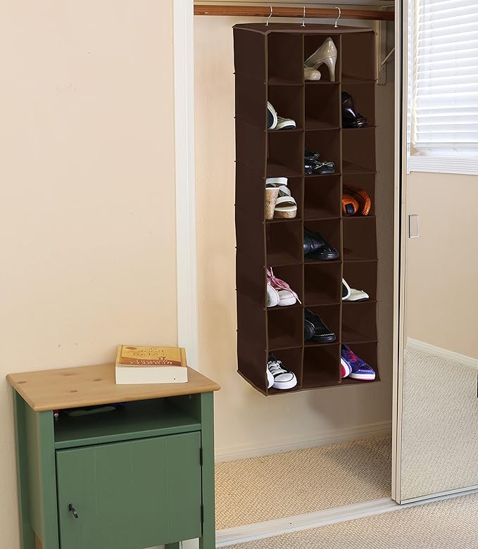 SIMPLE HOUSEWARE Hanging Closet Organizers 24 Section Shoe Shelves, Brown