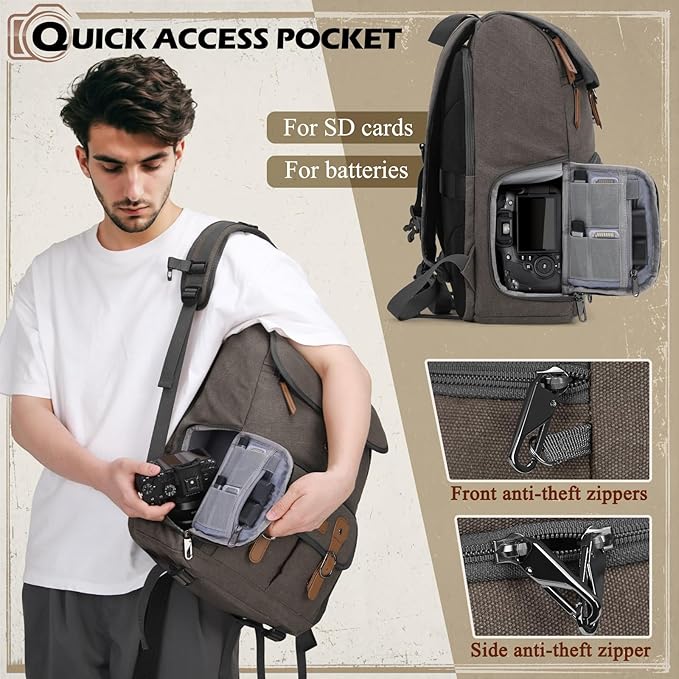 RAINSMORE Camera Bag Backpack for DSLR/SLR Mirrorless 15.6 Inch Laptop Camera Back Pack for Photographers Anti-Theft Photography Bags Case with Tripod Holder & Rain Cover, Dark Grey