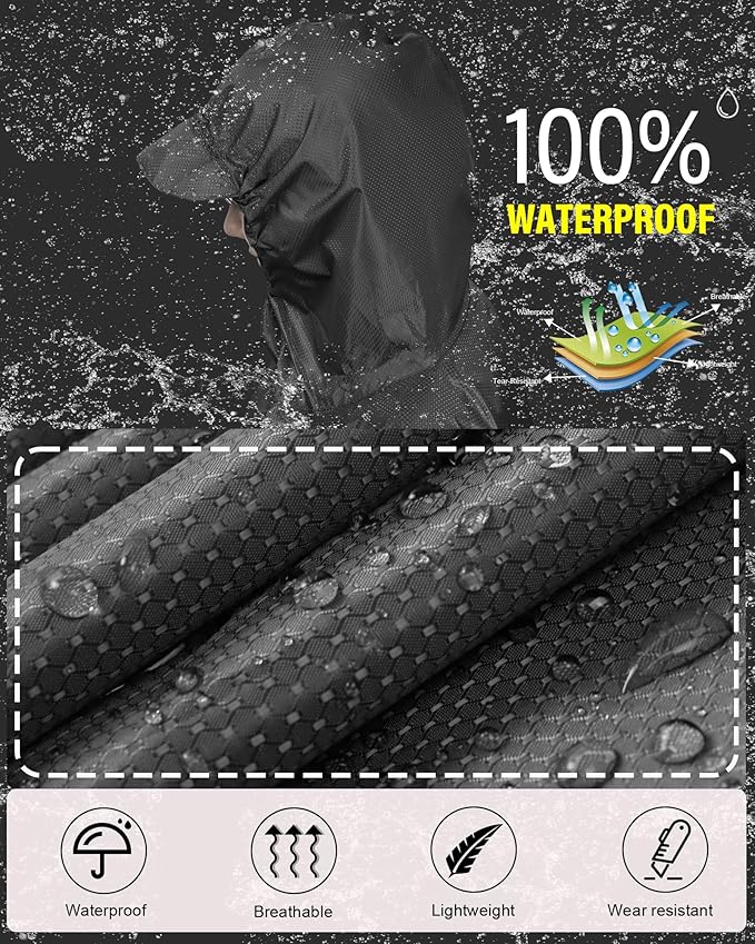 iCreek Hooded Rain Poncho with Pocket Waterproof Lightweight Unisex Raincoat Jacket for Hiking, Camping, Outdoor