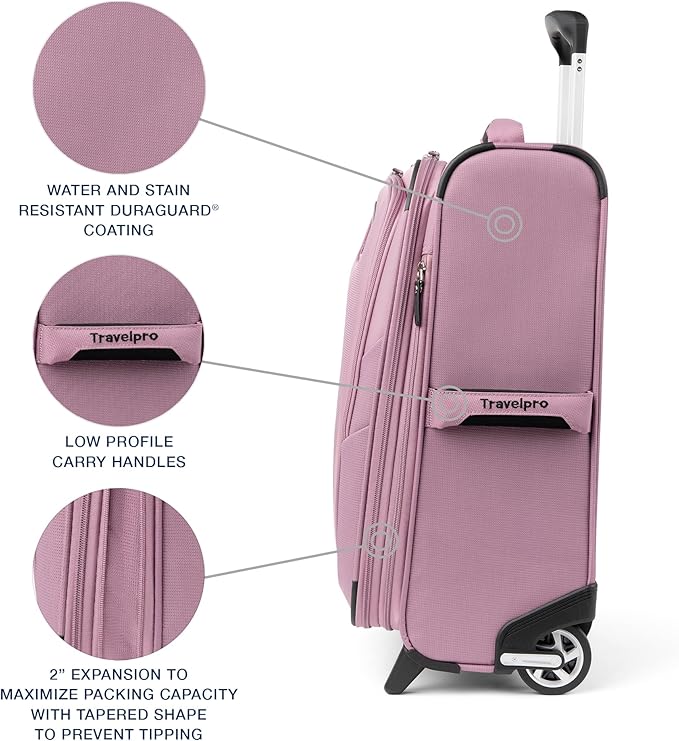 Travelpro Maxlite 5 Softside Expandable Upright 2 Wheel Carry on Luggage, Lightweight Suitcase, Men and Women, Orchid Pink Purple, Carry On 20-Inch