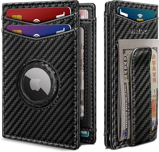 Airtag Wallet for Men- with Money Clip Gift Boxed, Magnetic Closure Slim Genuine Leather Front Pocket Wallet, 4.1"x 2.8", RFID Blocking