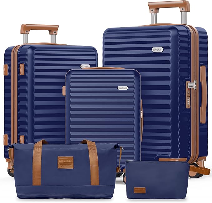 SHOWKOO Luggage Sets 3 Piece Hardside Expandable Suitcase with Double Spinner Wheels Tsa Lock, (Blue, 5 piece set)