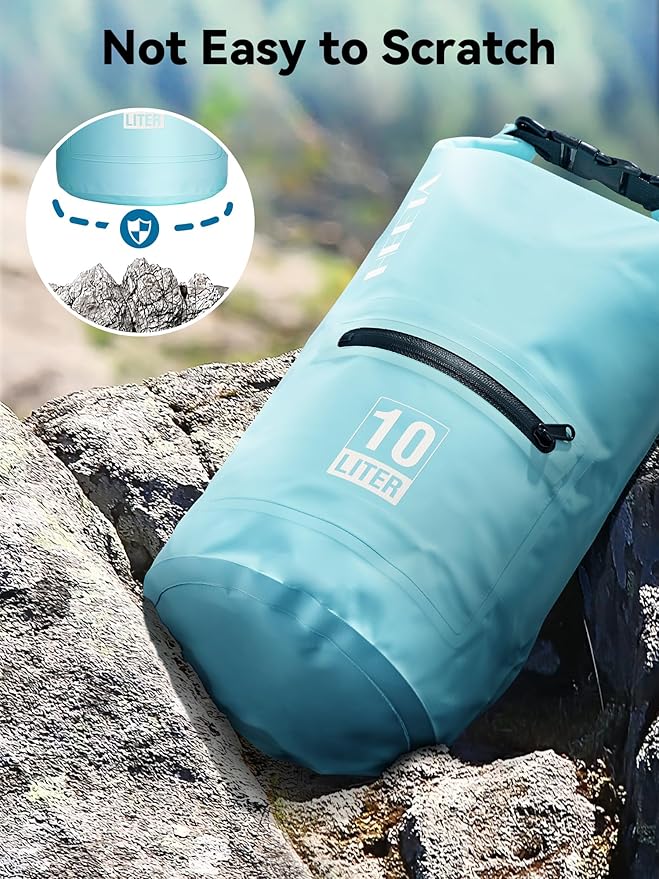 HEETA Waterproof Dry Bag with Front Zippered Pocket for Women Men, 5L/10L/20L/30L/40L Roll Top Lightweight Dry Storage Bag Backpack for Travel, Kayaking, Boating, Rafting, Camping, Hiking & Beach