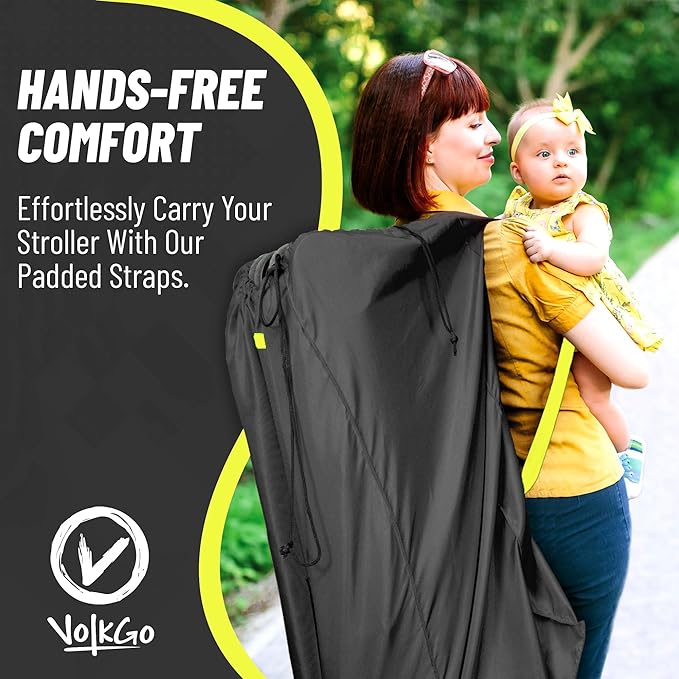 V VOLKGO Super Extra Large Stroller Bag for Airplane with Padded Backpack Shoulder Straps, Double Stroller Cover for Air Travel, Jogger & Carrier - Fits All, Gate Check Bag, Waterproof Travel Cover.