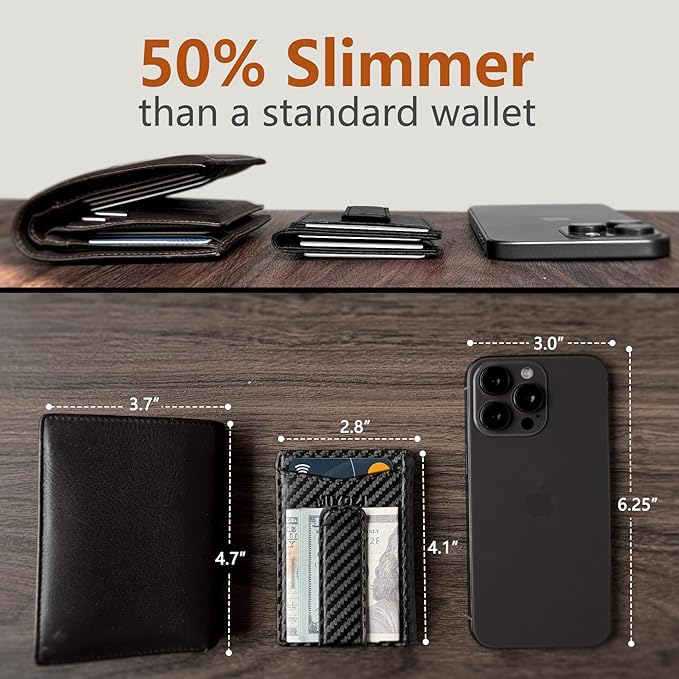 Airtag Wallet for Men- with Money Clip Gift Boxed, Magnetic Closure Slim Genuine Leather Front Pocket Wallet, 4.1"x 2.8", RFID Blocking