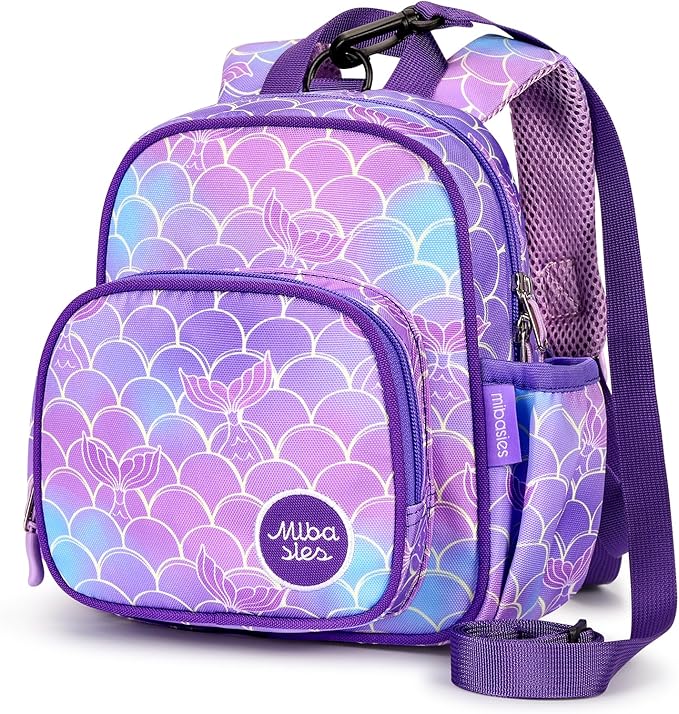 mibasies Backpack Leash for Toddlers 1-3: Baby Backpack for Girls with Anti-Lost Harness - Mermaid Purple