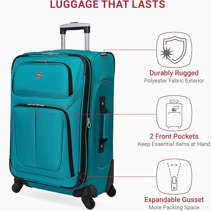 SwissGear Sion Softside Expandable Luggage, Teal, Checked-Medium 25-Inch