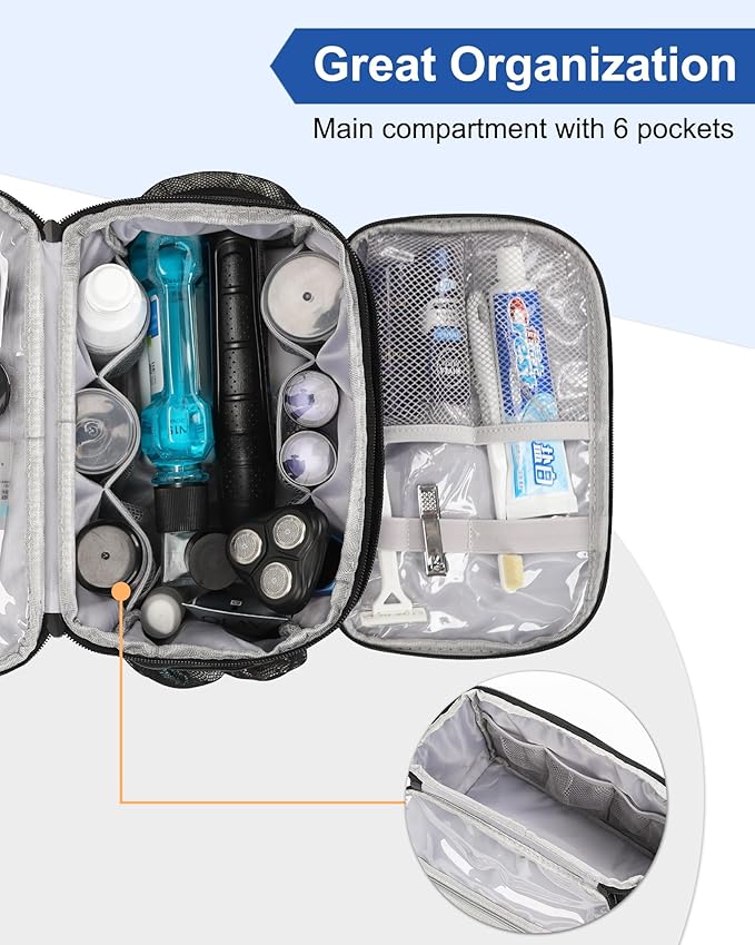 Relavel Toiletry Bag for Men, Hanging Toiletries Bag for Women Water Resistant Dopp Kit Shaving Bag, Travel Essentials Large Capacity Organizer Case for Toiletries Accessories, Black