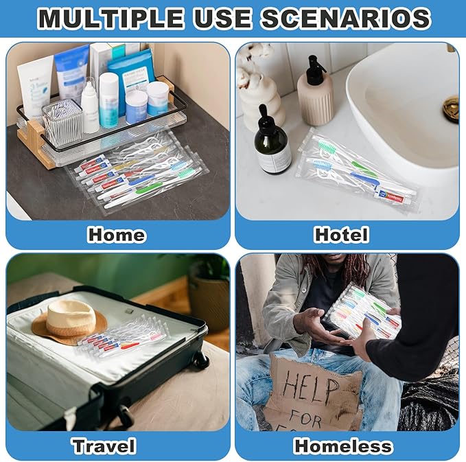 Disposable Toothbrushes with Toothpaste and Floss,30pcs Single Use Individually Wrapped Disposable Travel Toothbrushes and Dental Floss Kit Bulk for Homeless,Airbnb,Dentist,Hotel(5 Colors)