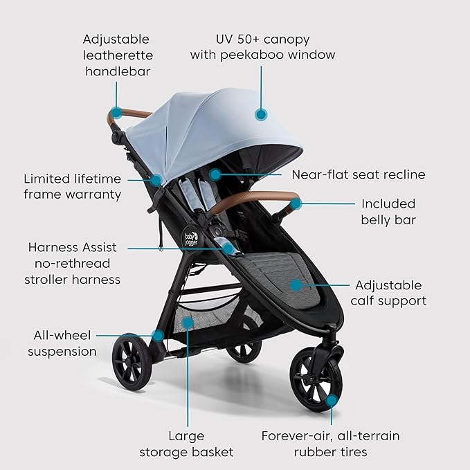 Baby Jogger City Mini GT2 Single Stroller Eco-Friendly Series Slate Fog Four-Way Use with Infant Car Seat Adapters Included