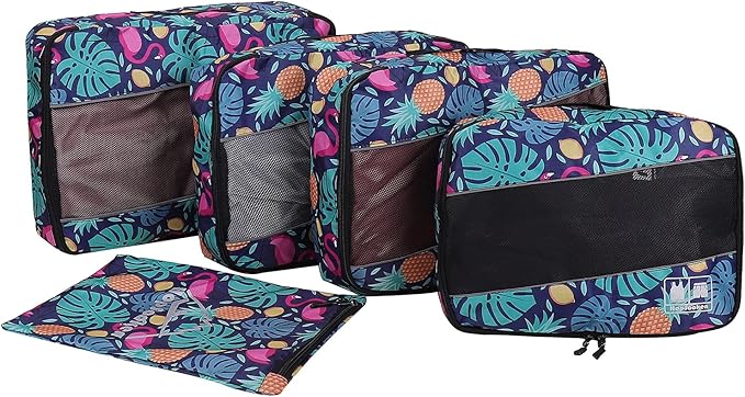 5 Set Packing Cubes for Travel Large Suitcase Luggage Organizer Bags Travel Accessories Vacation 4 Cubes 1 Laundry Pouch Bag