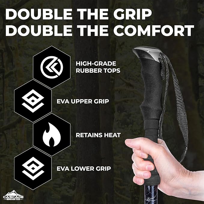 Cascade Mountain Tech Trekking Poles - Carbon Fiber Walking or Hiking Sticks with Quick Adjustable Locks