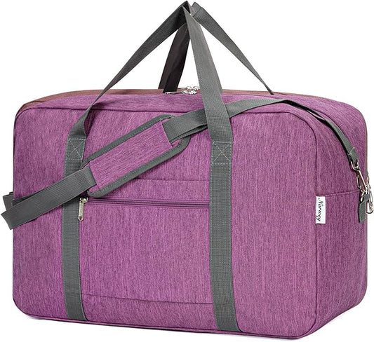 For United Airlines Foldable Carry on Bag 22x14x9 Travel Duffel Bag Packable luggage Duffle for Women and Men 40L (Dark Purple)