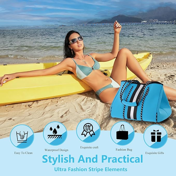 QOGiR Neoprene Multipurpose Beach Bag Tote with Inner Zipper Pocket … … … …