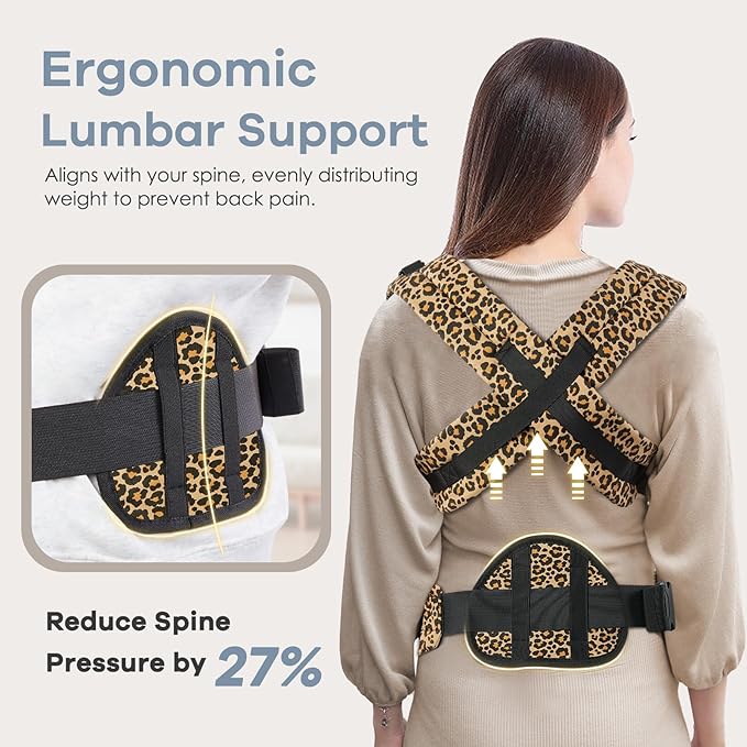 Baby Carrier with Lumbar Support, Cozy Baby Carrier Newborn to Toddler with Adjustable Seat Size, Ergonomic Infant Carrier with 3-Way Carry, Front Facing Toddler Hodler Carrier for Mom & Dad, Leopard