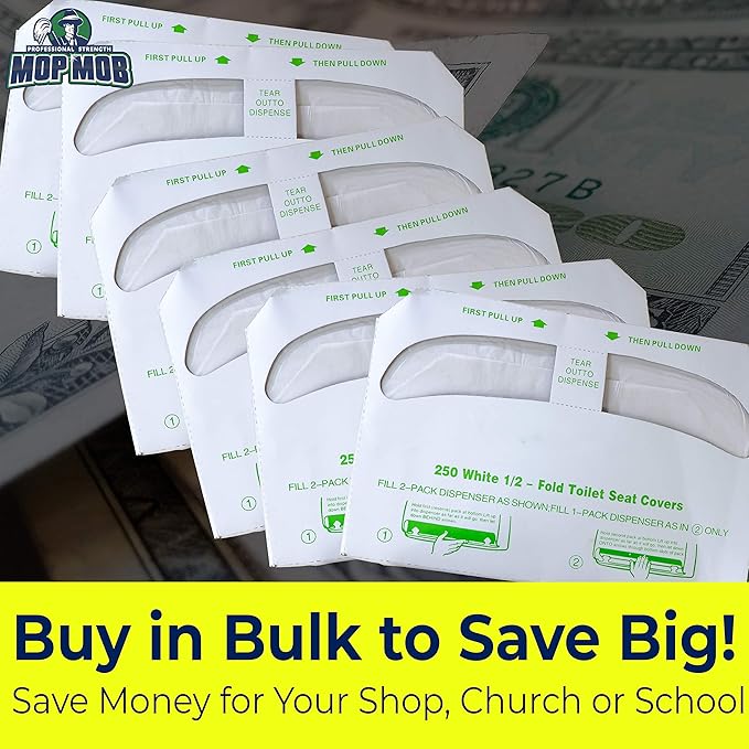 Biodegradable Half-Fold Toilet Seat Covers 250Pk. Self-Flushing, Disposable Potty Papers Keep Toilets Clean and Family Healthy. Mess-Free Paper Safety Covers for Commercial, Home, Travel and Kids Use