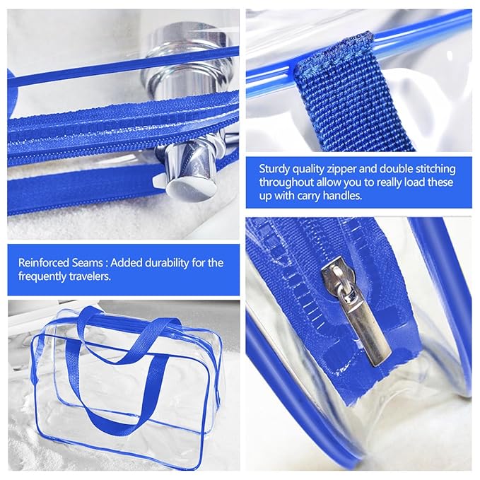 3Pcs Crystal Clear PVC Travel Toiletry Bag Kit for Women Men, Waterproof Vinyl Organizer Clear Makeup Bags with Zipper Handle Straps, Cosmetic Bag Pouch Carry on Airport Airline Compliant Bag Handbag