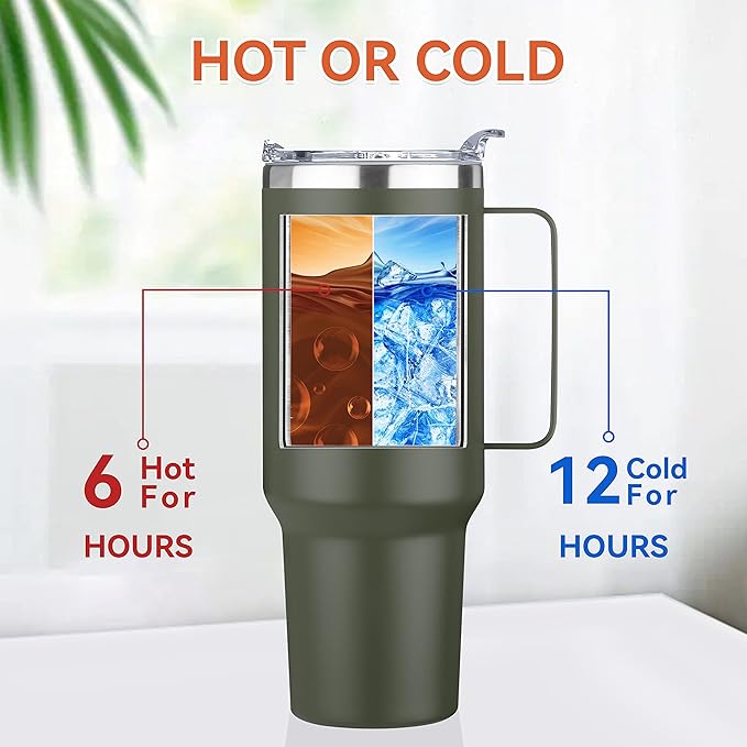 HASLE OUTFITTERS 40 oz Stainless Steel Tumbler with Handle, Vacuum Insulated Tumblers Bulk, Reusable Double Wall Travel Coffee Mug, Durable Powder Coated Water Bottle(Army Green, 1)