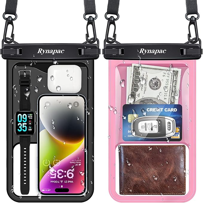 2 Pack Waterproof Phone Pouch - 10in Waterproof Phone Case with Lanyard, IPX8 Cell Phone Dry Bag Beach Cruise Ship Essentials for iPhone 16 15 14 Pro Max, Galaxy S25 S234 S23 Ultra