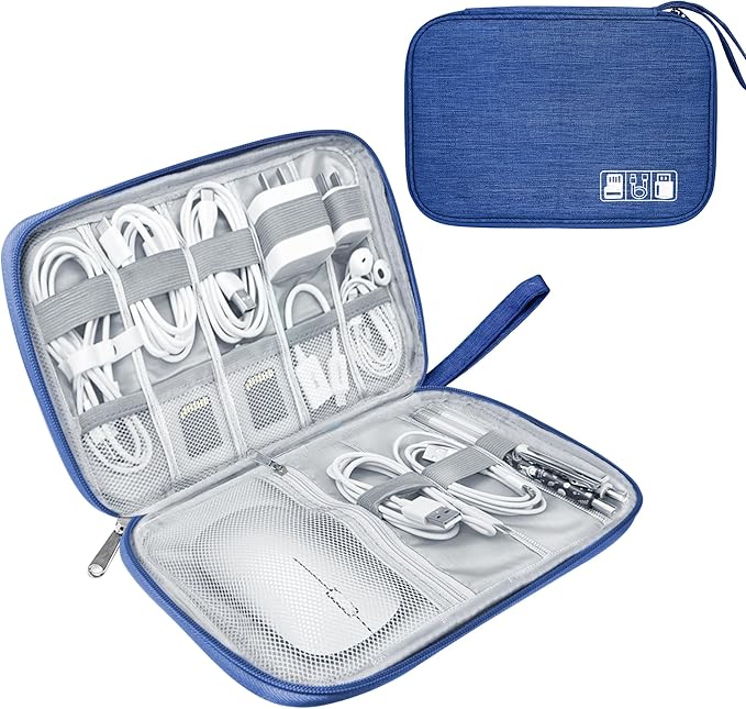 Electronics Travel Organizer,Portable Waterproof Electronic Travel Storage Bag for Small Charging Cord Storage,Charger,Small Electronics,SD Card etc,for Travel,Business -Navy Blue