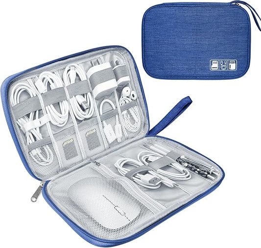 Electronics Travel Organizer,Portable Waterproof Electronic Travel Storage Bag for Small Charging Cord Storage,Charger,Small Electronics,SD Card etc,for Travel,Business -Navy Blue