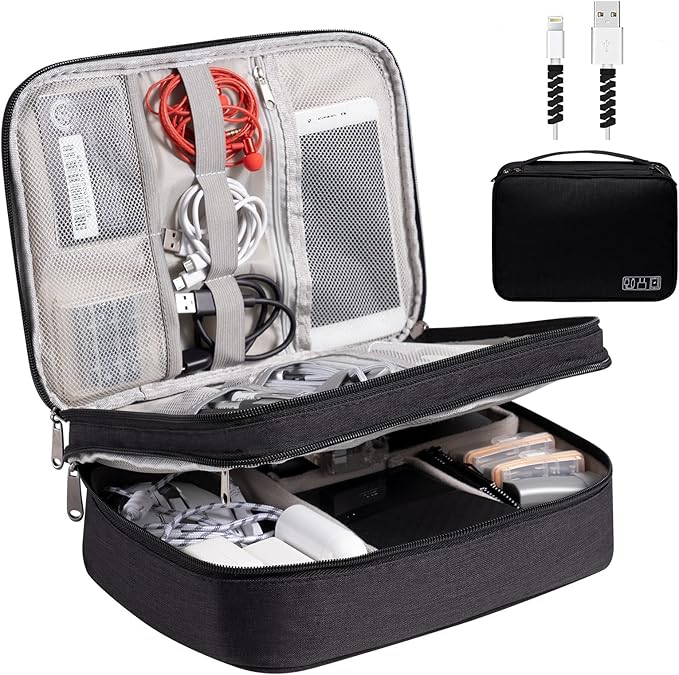 Electronics Organizer, OrgaWise Electronic Accessories Bag Travel Cable Organizer Three-Layer for iPad Mini, Kindle, Hard Drives, Cables, Chargers