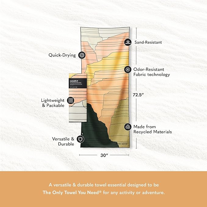 Nomadix Original Towel - Perfect for Beach, Pool, Travel, Camping, Yoga - Made with Recycled Materials - Super Absorbent - Sand Resistant
