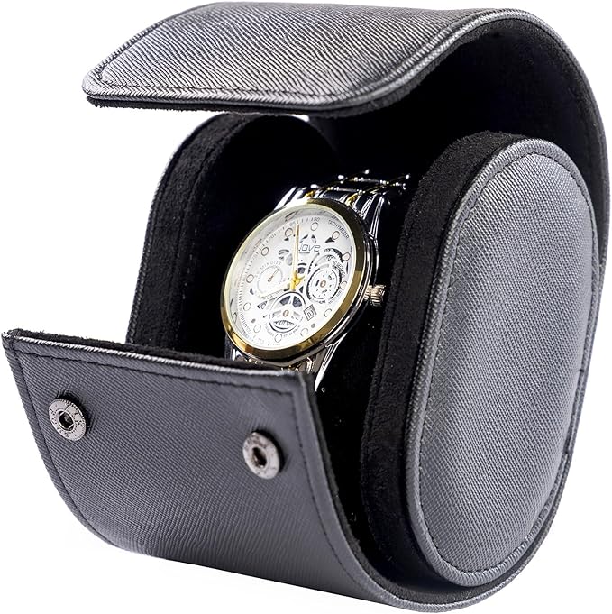 MR.OKAY Single Watch Travel Case-Classic Leather Watch Case With Superb Texture.Portable Watch Roll Or Organizer For Storage And Display. Travel Gift for Men,All Handcrafted By Leather Craftsmen
