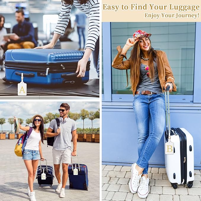 Personalized Initial Luggage Tags for Suitcase TSA Approved, White Leather Cute Luggage Tag with Privacy Cover Name Card, Embroidered Custom Luggage Tags Travel Baggage Tags Gifts for Women Kids(D)