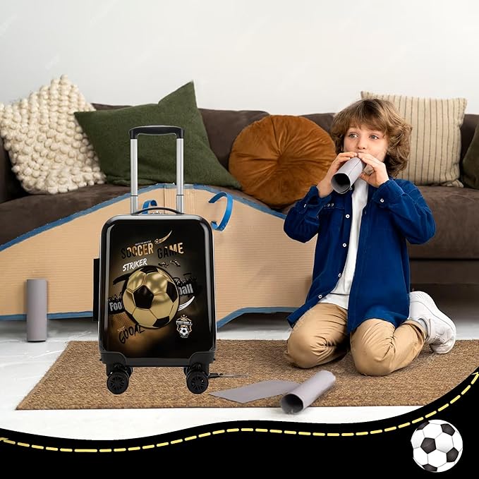 Kids Football Suitcase Set for Boys Hardside Luggage with Spinner Wheels 2 Piece 16inch Toddler Suitcase for Boys Travel Carry on Luggage Airline Approved