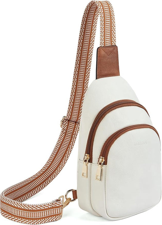 Telena Small Sling Bag for Women Leather Crossbody Fanny Packs Chest Bag for Women