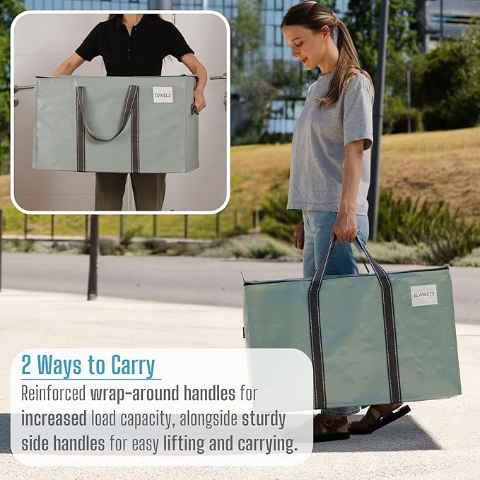 VENO 6 Pack Moving Bags, Heavy Duty, Moving Boxes Alternative, Packing Storage Supplies for Dorm Room Essentials with Zipper for Clothes, Extra Large Totes for Packaging (Shiny Light Green, 6 Pack)