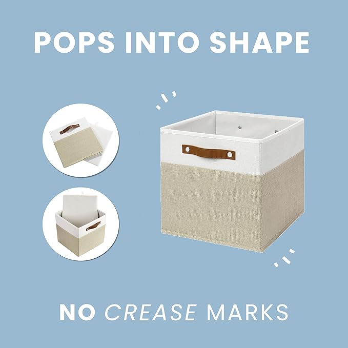 OrganiHaus 11x11 Fabric Cubes Storage Bins Set of 4, Foldable Collapsible Fabric Storage Bins for Organizer, Cubbies Organizer for Kallax, Linen Cube Shelf Baskets, Toy Organizing boxes - White