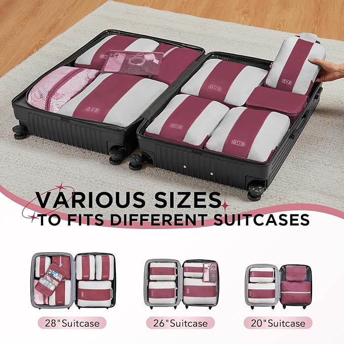 10 Set Compression Packing Cubes for Travel Essentials,Compressible Expandable Packing Cubes for Suitcase,OlarHike Luggage Organizer Bags for Travel,Handy Helper for Organizing Clothes(Wine Red)