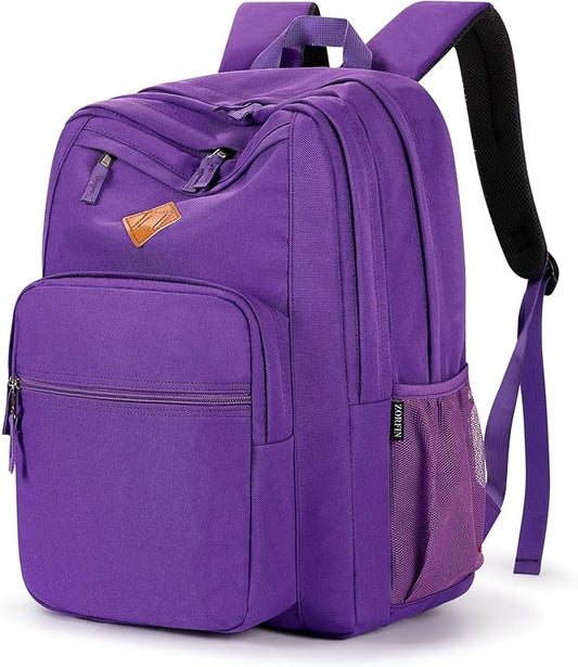 ZORFIN 26L Backpack for College, and Travel: Water Resistant Bookbag - Purple