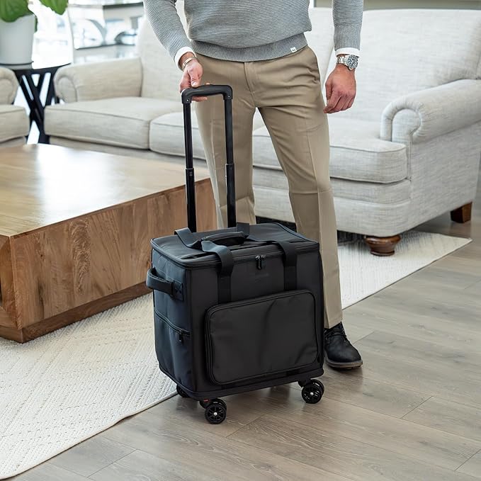 3-in-1 Wine Tote - Rolling Suitcase and Insulated Cooler Bag with Removable Dividers for 12 Bottles