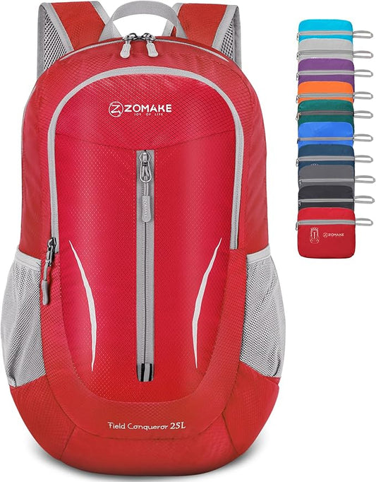 ZOMAKE Ultra Lightweight Packable Backpack 25L, Foldable Hiking Backpacks Water Resistant Small Folding Daypack for Travel(Red)