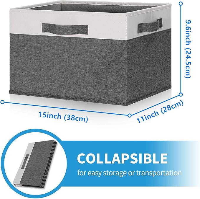 GhvyenntteS Large Closet Storage Bins with 3 Handles, 15x11x9.6 Inch Storage Baskets for Shelves, Foldable Fabric Storage Bins for Shelves, Closet Organizers and Storage Boxes 3 Pack