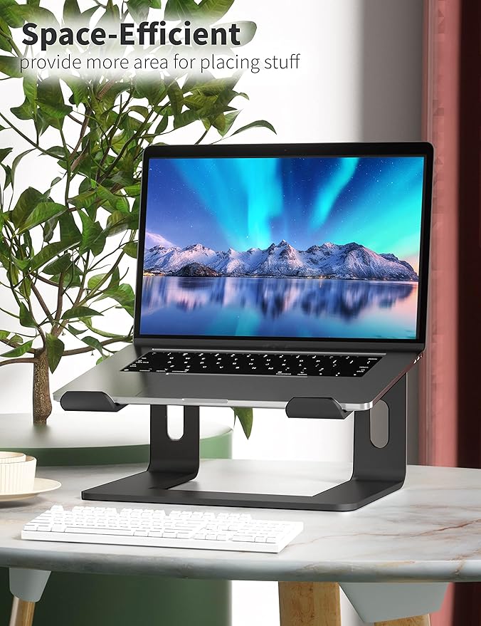 SOUNDANCE Laptop Stand, Aluminum Computer Riser, Ergonomic Laptops Elevator for Desk, Metal Holder Compatible with 10 to 15.6 Inches Notebook Computer, Black