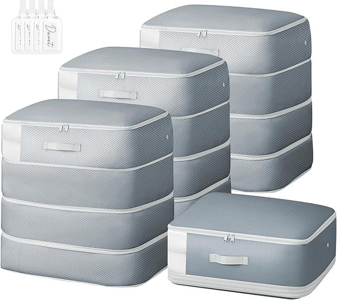 Comforter Storage Bag - 130L Large Capacity Blanket Storage Bags 4-Layer Ultra Space Saving Self Compression Organizer, Washable Compression Bags for Storage Comforter Blanket, 4-Pack, Grey