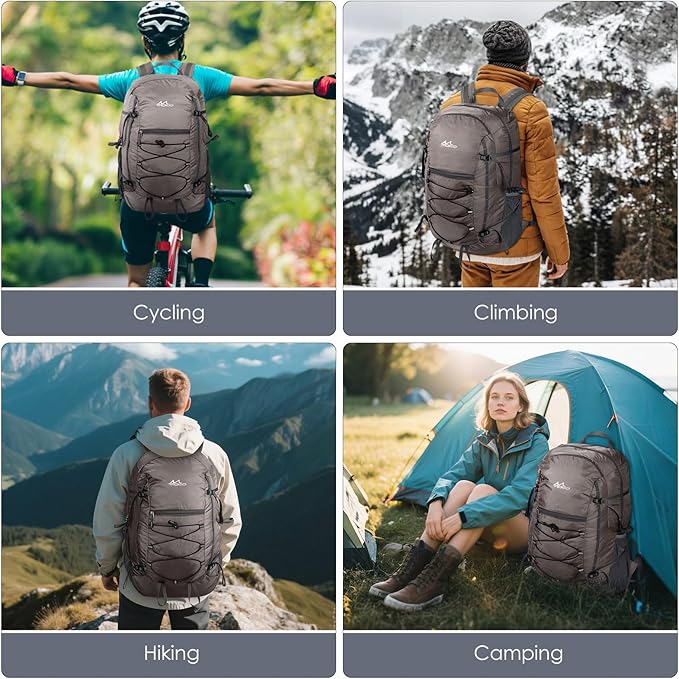 MoKo Hiking Backpack, 40L Large Capacity Camping Backpack with Multiple Pockets, Tear-resistant Travel Daypack for Men Women, Packable and Lightweight Hiking Daypack for Travel Camping Outdoor, Hummus