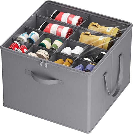 Lifewit Shoe Storage Organizer for Closet, Fits 12-16 Pairs, Large Shoe Box Storage Containers with Clear Cover and Reinforced Handles, Foldable Storage Bins Fit for Boots Heels Sneakers, 1 Pack Gray