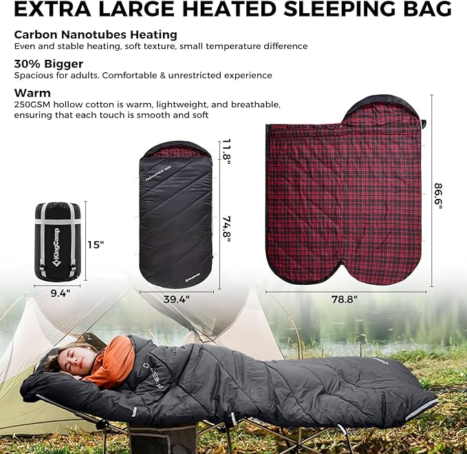 KingCamp Sleeping Bag for Adults, Cold Weather & Warm Extra Wide Big & Tall XL Portable Waterproof Flannel Sleeping Bags, Essentials Gear Accessories for Camping Backpacking Hiking Indoor & Outdoor