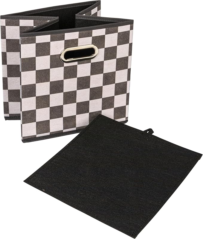 Household Essentials Fabric Storage Bins 6 Piece Set, Checkerboard White and Black