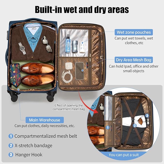 Softside Expandable Luggage with 4 Spinner Wheels, Durable Checked-Luggage Suicase (Coffee, 25-Inch)