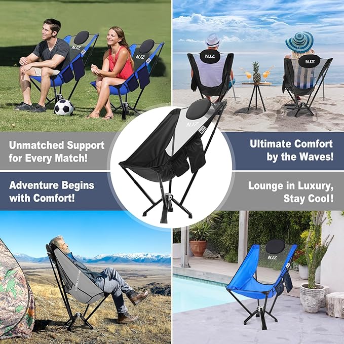 High Back Camping Chair,Outdoor Comfortable Chair for 600 LBS Capacity Oversized Camping Chair with Comfortable Backrest & Headrest, Quick Setup - Compact Folding Chair(Black)
